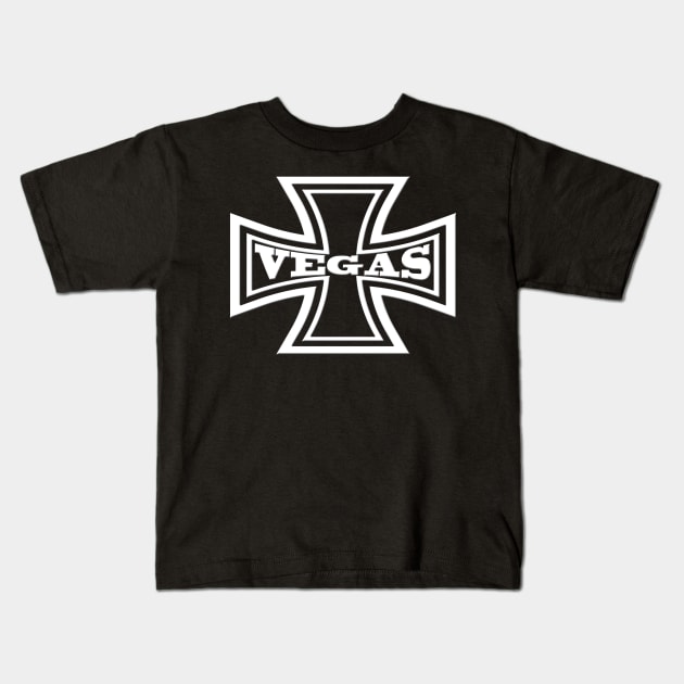 Iron Cross Vegas Motorcycle Kids T-Shirt by DroolingBullyKustoms